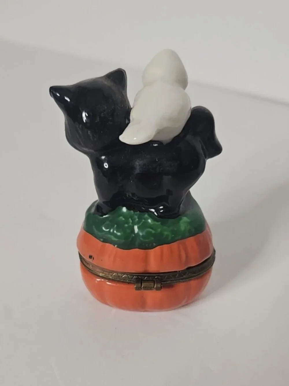 Vintage Halloween Ceramic Cat & Pumpkin Trinket Box 3" - Picture 4 of 4